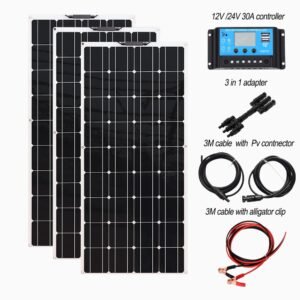 Flexible Solar Panel Kit with Controller Cables Connectors 1