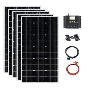 Complete Off-Grid Solar Panel Kit with Charge Controller Cable Connectors 1